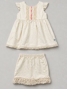 Darling Mae by Ricrac & Ruffles cream 2 piece short set with crochet details